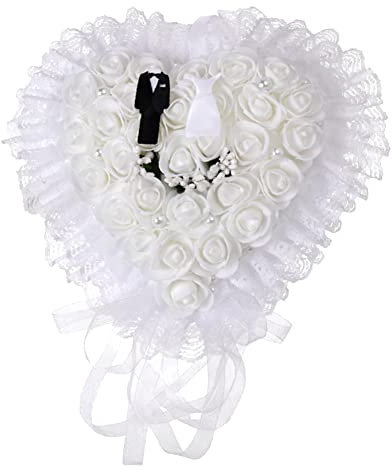 Ringhalter, Elegante weiße Herzform, Hochzeit, Bräutigam, Braut, Ringkissen, Kissenhalter, Box, Rose, Spitze, Bordüre, Herz, Kissenhalter, Kissenhalter