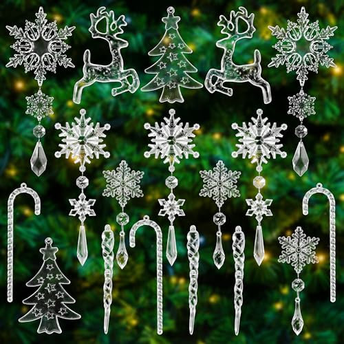 Hejo 18 Pezzi Decorazioni Natalizie per Albero Acrilico,Cristalli Addobbi Natalizi per la Casa,Trasparente Decorazioni Albero di Natale,Set Fiocchi di Neve Ghiaccioli per Addobbi Albero di Natale