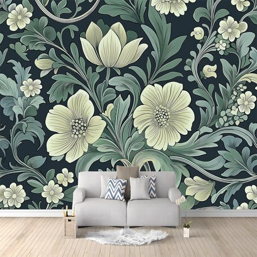 Papier Peint Intissé Plante À Fleurs Vertes 350x256 cm Papier Peint Panoramique Moderne, Tableaux Muraux Tapisserie Photo, Papier Peint Mural pour Salon, Chambre, Fond Décor TV