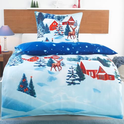 BaSaTex Flausch Winter Bettwäsche Set, 2-TLG., 135x200, Winterland | Warm und Kuschelig, Öko_Tex Zertifiziert, Reißverschluss, Flauschig Anschmiegsam, Feuchtigkeitsregulierend