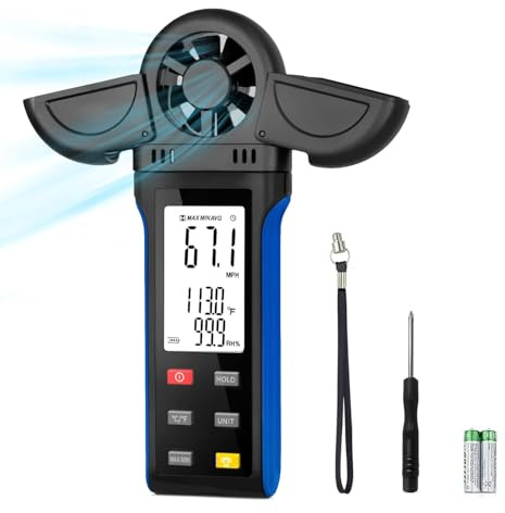 HoldPeak Handheld Anemometer, Digital Wind Speed Meter with Large LCD Display, Vane Cover, 270º Rotatable Detector Portable Anemometer for HVAC Outdoor Sailing Shooting Golf, Weather Monitoring