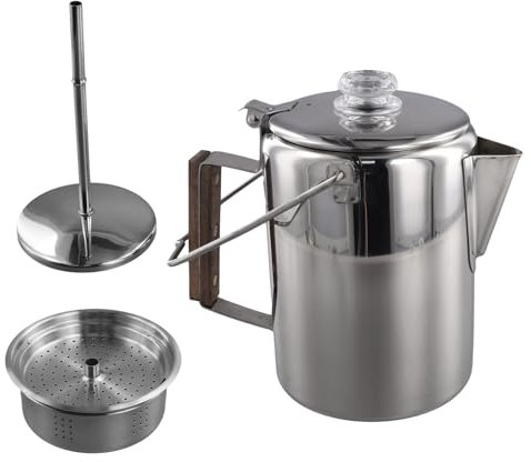 Muuoeou Camping-Kaffeekanne Aus Edelstahl, Perkolator-Kaffeekanne, für Outdoor 9 Tassen für Gruppencamping, Wandern, Wohnmobil und Reisen