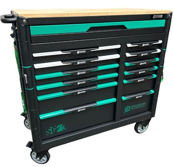 DeTec. XXL Werkstattwagen bestückt | Premium-Line Werkzeugwagen 13 Schubladen 11 gefüllt | KFZ Werkzeugkasten gefüllt mit Werkzeug | abschließbar