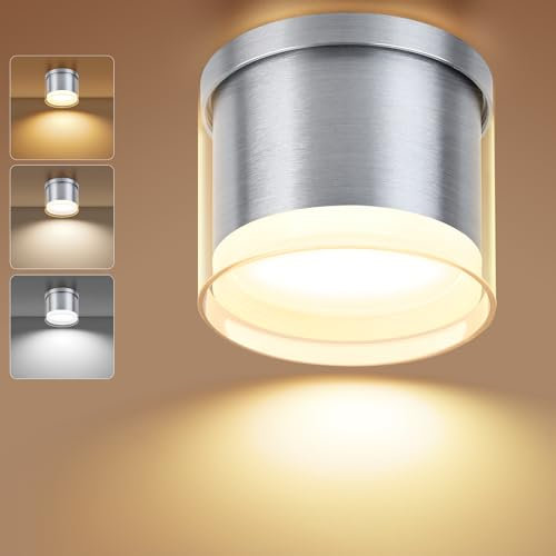 GeyouLux Foco LED empotrable de 90 × 86 mm de diámetro, 3CCT, aluminio, incluye bombilla LED de 7 W, 800 lm, GX53, 3000 K/4000 K/6500 K, color gris, redondo, 1 unidad