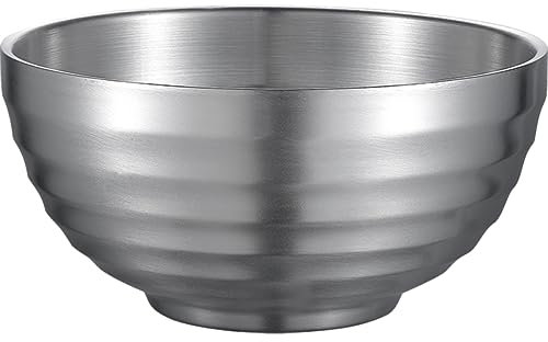 PRETYZOOM Zuppiera a Doppio Ciotole Insalatiera Cucchiai Ciotola Per Mescolare Immediato Stoviglie Tazza Insalata Portafrutta Zuppa Zuppe Piatti Silver Acciaio Inossidabile