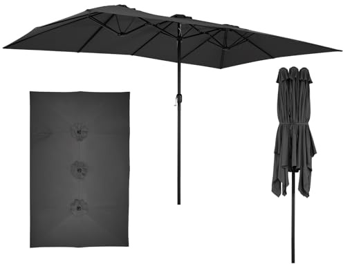 COSTWAY Sombriila Doble 4,26x2,6m, Sombrilla Terraza Exterior Grande con manivela, Techo de Ventilación, Parasol Jardin Patio Terraza Piscina Playa (gris)