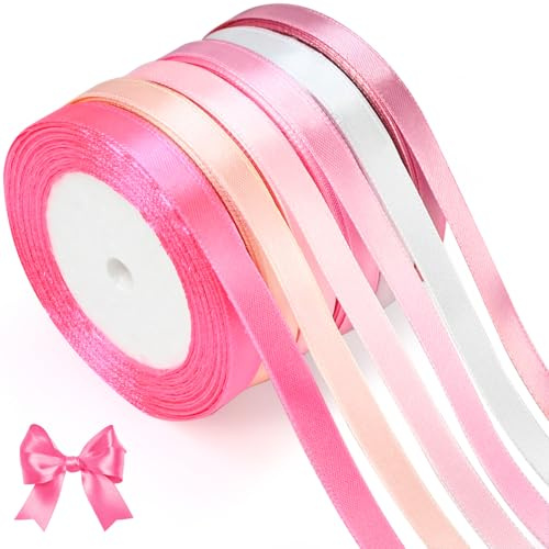 qingmeng satinband rosa, 132 m presentband brett, 10 mm band rosa, presentband bröllopstyg, roséguld presentband presentband för dop födelsedag dekoration presentförpackning