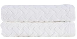 Christy Trellis Hand Towel Set | 2 Pieces | Bamboo and Turkish Cotton Blend | Textured Jacquard Design | Heavyweight 625GSM Bathroom Towel | White