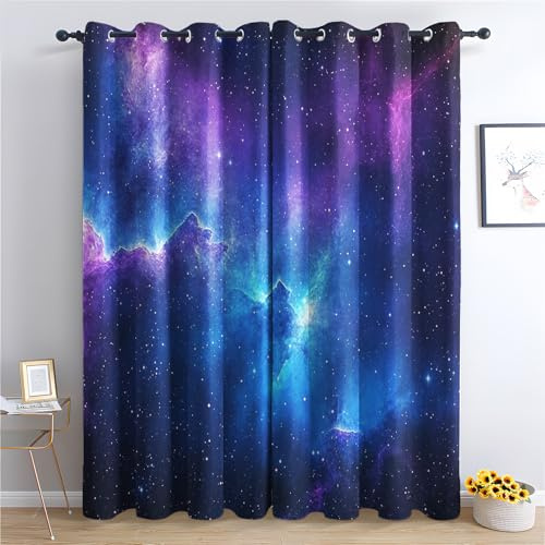 Luxfieo Galaxie Vorhänge Sternenhimmel Galaxie Vorhang Blickdicht Gardinen 200cm Lang Verdunklungsvorhänge mit Ösen Thermovorhang für Wohnzimmer Schlafzimmer Kinderzimmer Fenster Deko 2er Set W#490
