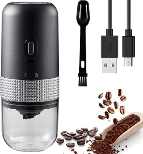 LOTTEDS Electric Coffee Bean Grinder, Portable Cordless Burr-Free Coffee Grinder,Adjustable Coarseness Settings, Extra Long Life, USB Rechargeable, Mini Ceramic Coffee Grinder for Beans (Gray)