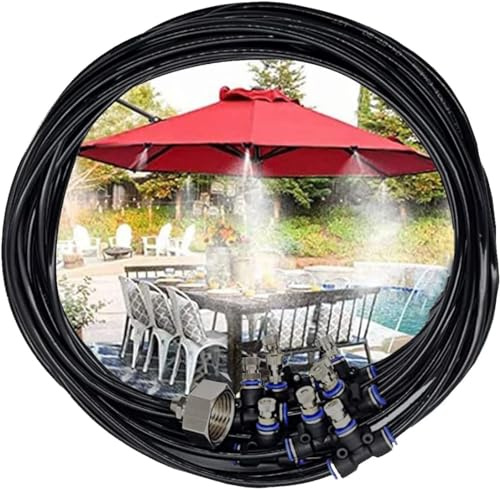 Tesmotor 8M Kit Nebulizador Terraza Jardín, DIY Enfriamiento Nebulizadores con Boquilla, Sistema de Nebulización Automática para Jardín Terraza Invernadero