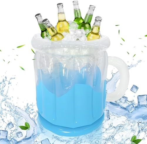 FePen Aufblasbarer Biereimer für Sommerpartys, Pool Getränkehalter, Schwimmender Getränkehalter für Partys (Blau)