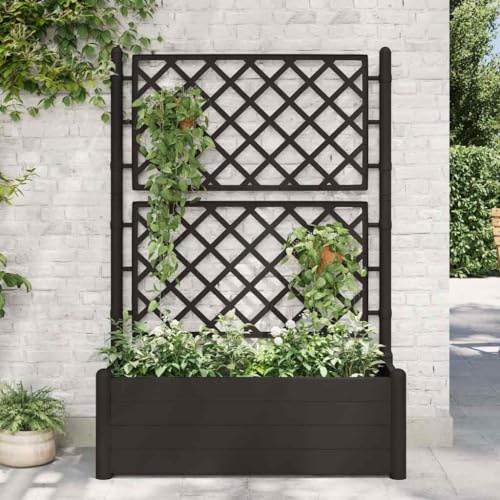 Refined Gartenspalier Rankgitter Rankhilfe Pflanzkasten Blumenkübel Hochbeet Blumenkasten Pflanzkübel mit Spalier 100x43x142 cm PP Anthrazit