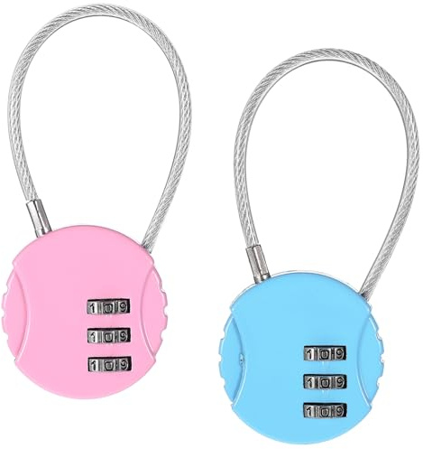 2 PCS 3 Digit Combination Lock, Outdoor Waterproof Padlock Cable Luggage Locks Mini Combination Padlock for School Gym, Locker, Travel Backpack, Suitcase, Storage (Pink, Blue)