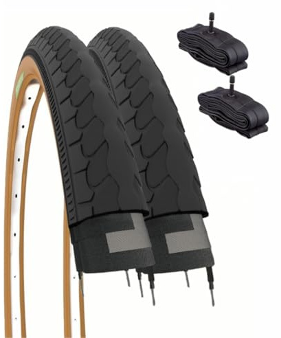 2 Reifen 26 x 1 3/8 (37-590) + Kammern, Ventil Ameirca, Reifen, schwarz, für Citybikes, Rennräder, Erwachsene, Vintage