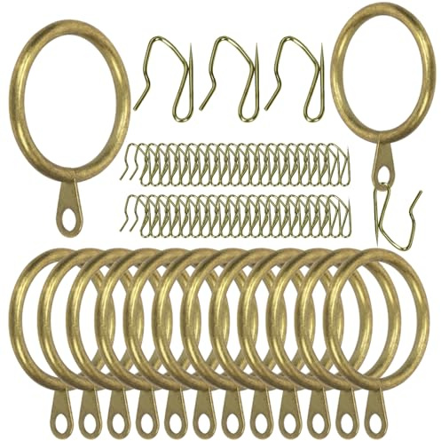 Swpeet Kit assortito di 60 anelli per tende in metallo bronzato con diametro interno 42mm/1,7 e ganci a spillo assortiti, anelli a occhiello scorrevoli per tende, ganci metallici per tende da finestr