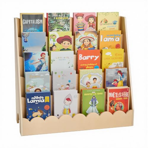 VEVOR 5-Tier Montessori Bookshelf, Kids Scalloped Bookshelf, Wooden Toddler Bookshelf, Book Organizer Display for Bedroom, Playroom, Entryway, Nursury, Classroom