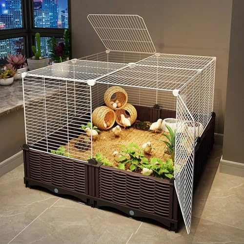 Hühnerstall, Geflügelkäfig und Kaninchenstall – Selbstmontage, großer Raum, verschlüsseltes Eisengitter, Beste Wahl für die Indoor-Outdoor-Landwirtschaft für Tierbesitzer(74 * 74 * 55cm)
