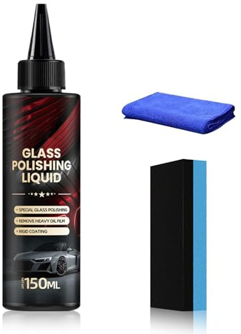 Glaspolitur, glaspolitur gegen kratzer im glas - 150ml Flüssigkeit mit Schwamm & Mikrofasertuch, Ideal für Auto, Display & Glasflächen.