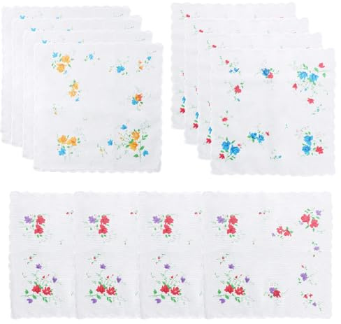 Rieoany 12 Fazzoletti da Donna In Cotone, Fazzoletti Floreali Vintage, Perfetti Per Matrimoni, Feste E Uso Quotidiano