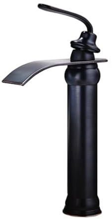 TYMYW Rubinetto a Cascata per Lavabo da Appoggio Alto Nero Anticato Miscelatore Rubinetto Bagno Maniglia Singola Monoforo
