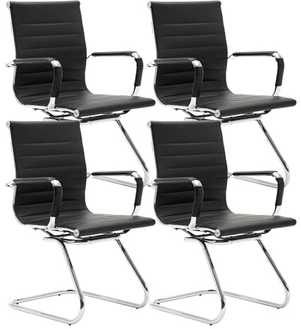 chairus PU Leather Office Chairs 4pcs Metal Conference Chairs, Black
