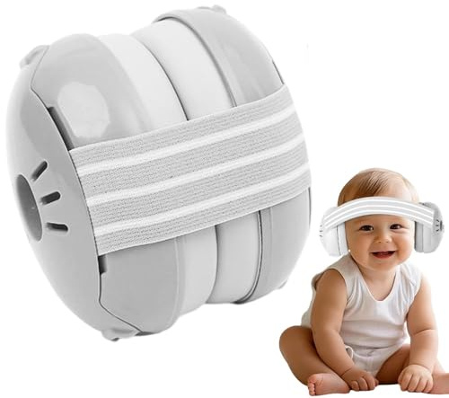KUWUNG Baby Ear Defenders, 0-36 Months Baby Noise Cancelling Headphones, Babies Earmuffs Hearing Protection, Toddler Ear Muffs with Soft Cushion and Adjustable Headband, Sleep Travel Essentia (White)