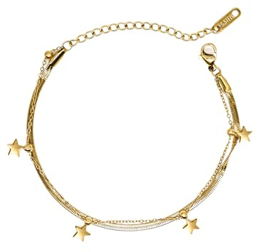 Elbella Hamburg Armband Damen Sterne 14K Gold vergoldet aus Edelstahl – 2-Reihig Wasserfest & Verstellbar – Schmuck Geschenk für Frauen & Freundin – Sternenregen-Kollektion