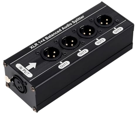 Amigocee XLR Splitter Audio Équilibré 1 sur 4 Out XLR Splitter Audio XLR Boîte de Séparateur de Signal Audio