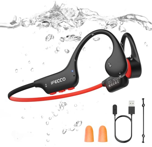 IFECCO Casque Conduction Osseuse Natation Bluetooth 6.0,Casque Étanche IP68,Ecouteur Waterproof Natation Écouteurs Ouverts sous l'eau avec MP3 8G pour Course à Pied, Cyclisme, Sport