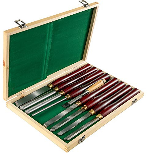 VEVOR 8-Piece Wood Lathe Chisel Kit, HSS Steel Blades, Woodworking Turning Tools with Wooden Storage Case, Ideal for Wood, Root, and Furniture Carving - Red