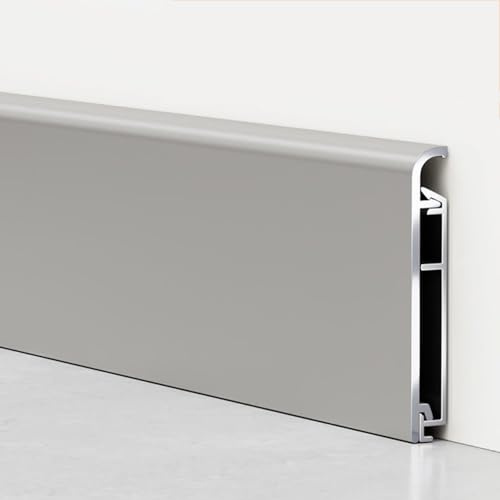 Lot de 15 plinthes en aluminium gris clair de 4 cm - Plinthe incurvée en métal - Installation facile à clipser - Résistante à la rouille - Décoration d'intérieur moderne - Parfait pour la rénovation