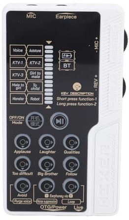 Jectse Changeur de Voix Portable, Carte Son Bluetooth avec 8 Effets Sonores et Changeur de Voix, Réduction du Bruit, Plug and Play, pour L'enregistrement de Chant de Podcast de Jeu en