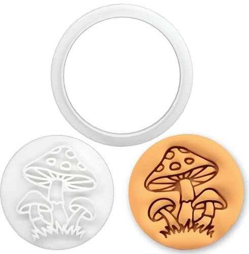 BAKERLOGY Magical Mushroom Mini Cookie Cutter and Stamp Set – Toadstool Biscuit Cutter Fondant Embosser for Woodland Theme Baking, Fairy Garden Cupcake Toppers, Whimsical Forest