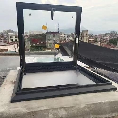 Ventana de Techo y Lucernario de Techo – Marco de Aluminio + Doble Vidrio Templado – Apertura Manual con Gas Ascensor – Instalación Empotrada(LxW 50 x 50cm)