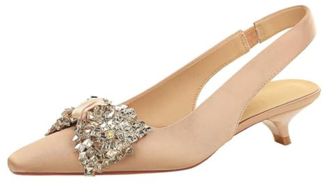 Escarpins à Talon Haut pour Femme Grand nœud Scintillant Strass Satin 3CM | Bout Pointu Stiletto,Bride au talon,Soirée de Mariage