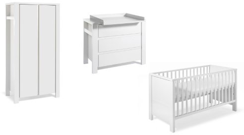 Schardt 11 650 52 02 - Kinderzimmer Milano weiß bestehend aus Kombi-Kinderbett, Umbauseiten, Wickelkommode mit Wickelaufsatz und Kleiderschrank mit 2 Türen