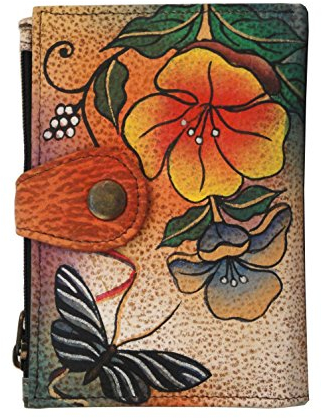 Anna by Anuschka Damen dames portemonnee echt leer Handgemaltes Original Kunstwerk, Wildblume, Einheitsgröße EU