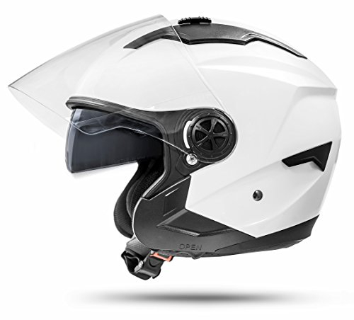 ATO Moto Jet Helm LA Street Motorradhelm mit Doppelvisier System Integrierte Visiermechanik 4 punkt Belüftung und neuster Sicherheitsnorm ECE 2205 Größe: S 55-56cm