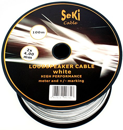Lot de 2 câbles de Haut-Parleur Blanc 4,00 mm² 100 m