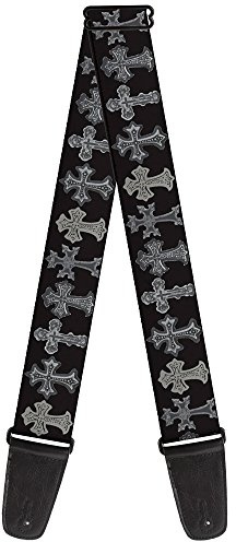 BUCKLE-DOWN correa para guitarra, Elegant Crosses Black/Grays