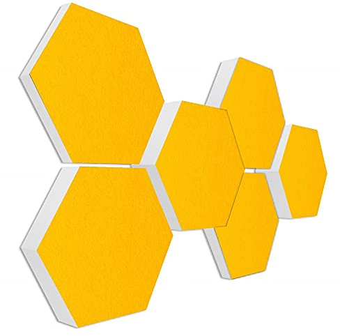 platino24 Schallabsorber COLORE aus Basotec G+ I Akustikpaneele mit Akustikfilz I 3D Wand-Paneele mit 6 Waben in Sonnengelb I Akustikplatten zur Schalldämmung in Büro, Studio & Wohnung