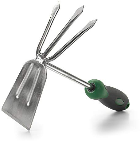 Edward Tools Stainless Steel Hoe and Cultivator - Hand Tiller for Gardening, Weeding, Tilling Soil - Heavy Duty Bend-Proof Stainless Steel Fork and Blade - Rust Proof Finish - Ergo Rubber Handle
