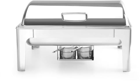 HENDI Chafing Dish, Spiegelglanz, Inkl. zwei Brennpastenbehälter, einer Lebensmittelpfanne, einem Wasserbehälter, Warmhaltebehälter, Speisewärmer, GN 1/1, 9L, 570x405x(H)320mm, Edelstahl