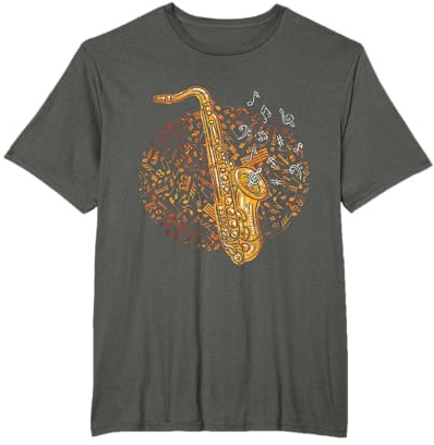 Jazz Musik T-Shirts Saxophon Spieler Geschenk - Herren - Schwarz - S - Kurzarm - U-Ausschnitt - Klassisch - Polyester 100% - Saxophon Motiv - Musik - Weihnachten, Geburtstag - T-Shirt