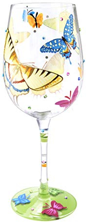 NymphFable Copa de Vino Pintada a Mano Mariposas Coloridas Copa de Vino Tinto 15 oz para Cumpleaños, Bodas, Fiestas de Compromiso