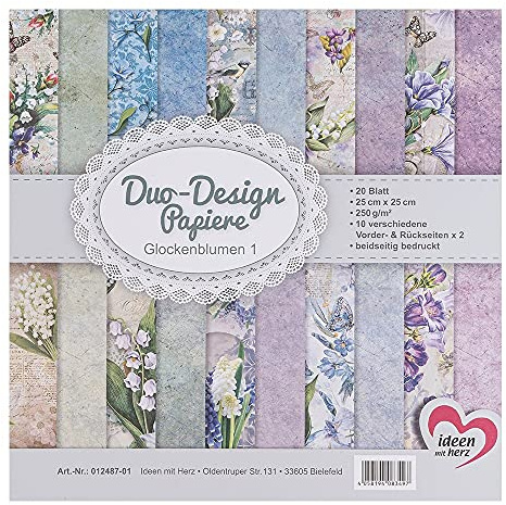 Ideen mit Herz Duo-Design-Papiere - Bloc con 20 hojas de papel para manualidades, 25 x 25 cm, 250 g/m², impreso por ambos lados, papel de diseño, papel de diseño, ideal para álbumes de recortes