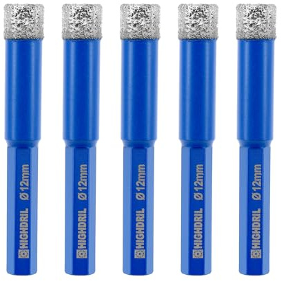 HIGHDRIL Foret diamanté pour carrelage - 5 pièces 12mm Scie à trou diamantée pour porcelaine, céramique, granit et marbre avec queue hexagonale fixée sur une perceuse électrique