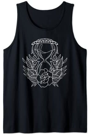 Amerikanische traditionelle Sanduhr mit Rosenumriss-Tattoo Tank Top