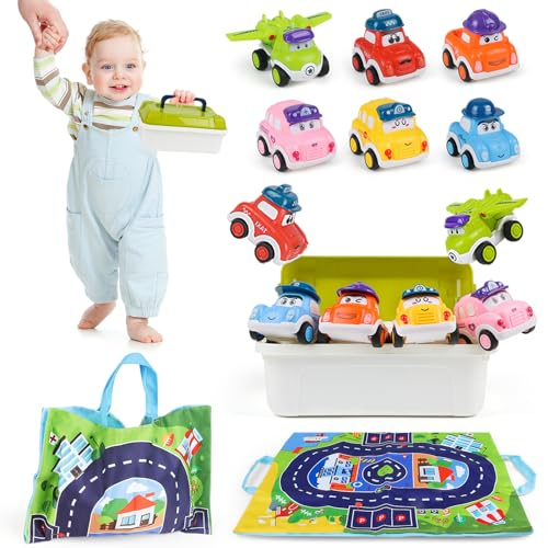 ZHUOYOU Auto Spielzeug ab 3 Jahr Jungen, 6 Stück Spielzeugauto zum Zurückziehen für Kleinkinder, mit Spielmatten und Aufbewahrungsbox Spielzeugautos, Geschenk für 3 4 5 Jährige Jungen Mädchen